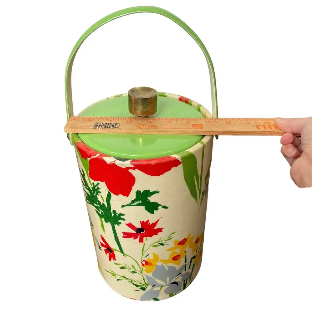 Vintage Vinyl Floral Ice Bucket MCM Retro Iris Spring Flower Big Insulated FLAW